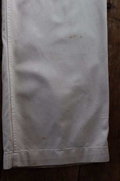 Vintage French white cotton trousers pants 1950s 1960s fall front wide leg Marine Nationale navy naval 31” x 28” riviera beach