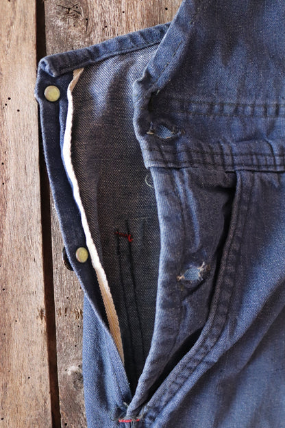 Vintage 1970s 70s 1980s 80s indigo blue denim overalls dungarees bib brace workwear work chore 44” x 32” selvedge H back