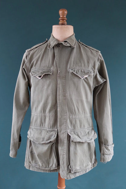 Vintage French army jacket 1950s M47 M 47 field utility military 41” chest khaki green HBT herringbone twill