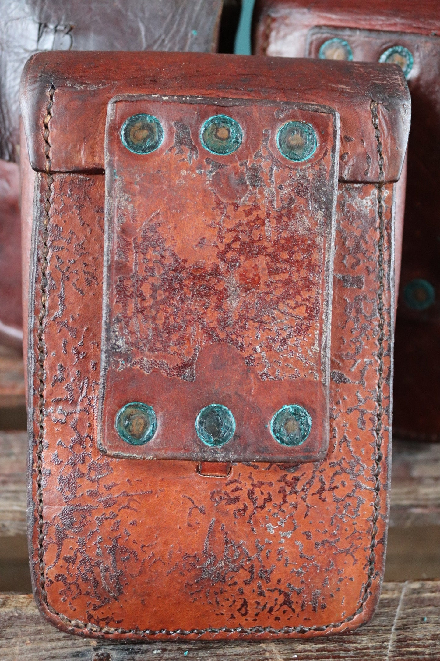 Vintage brown leather bag pouch hip belt 1930s 30s 1940s Swedish army military tool hand stitched riveted festival garden