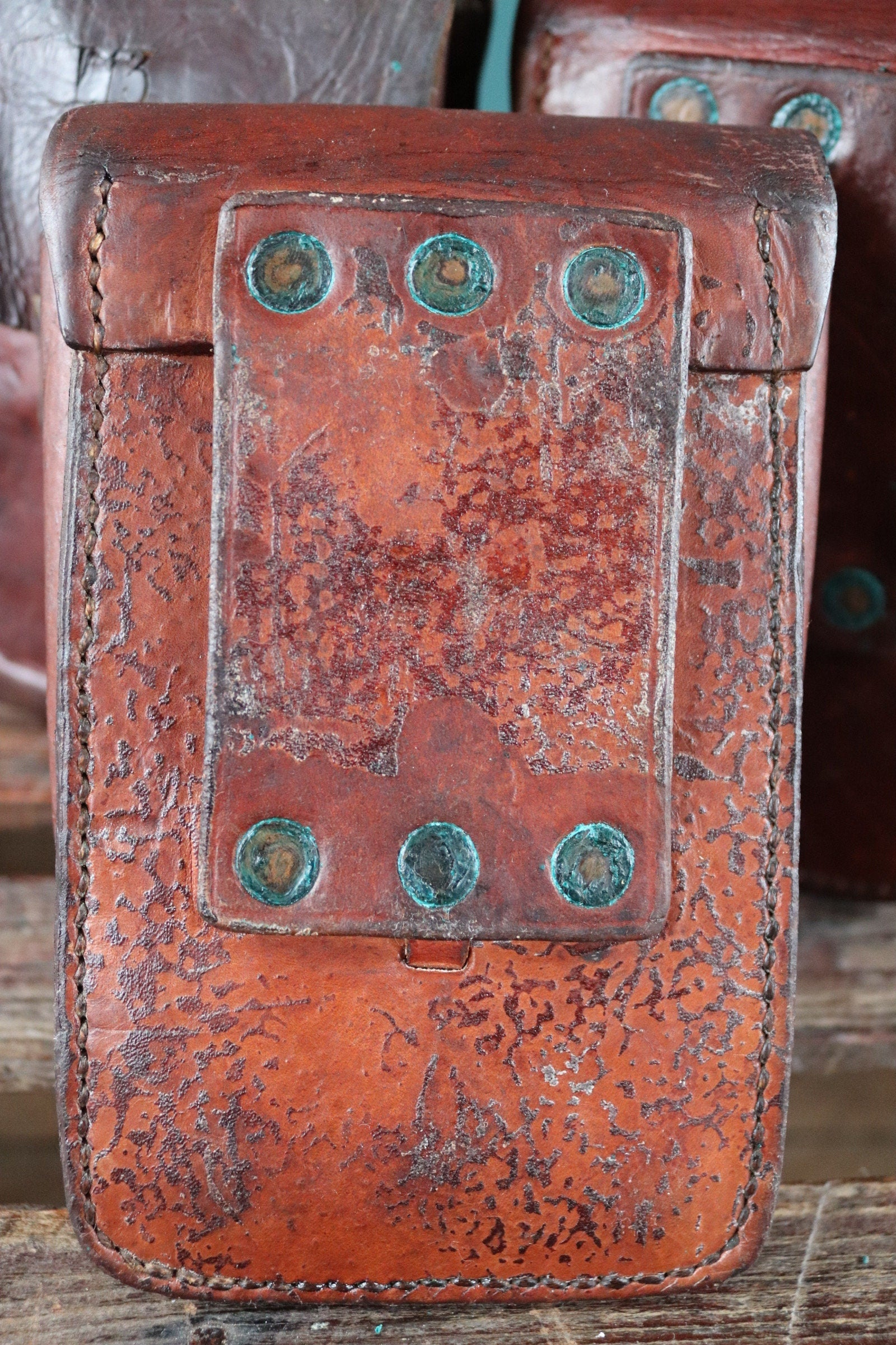 Vintage brown leather bag pouch hip belt 1930s 30s 1940s Swedish army military tool hand stitched riveted festival garden