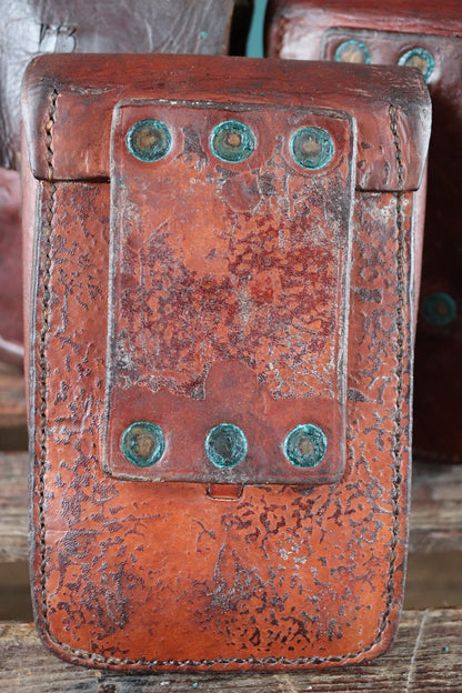 Vintage brown leather bag pouch hip belt 1930s 30s 1940s Swedish army military tool hand stitched riveted festival garden