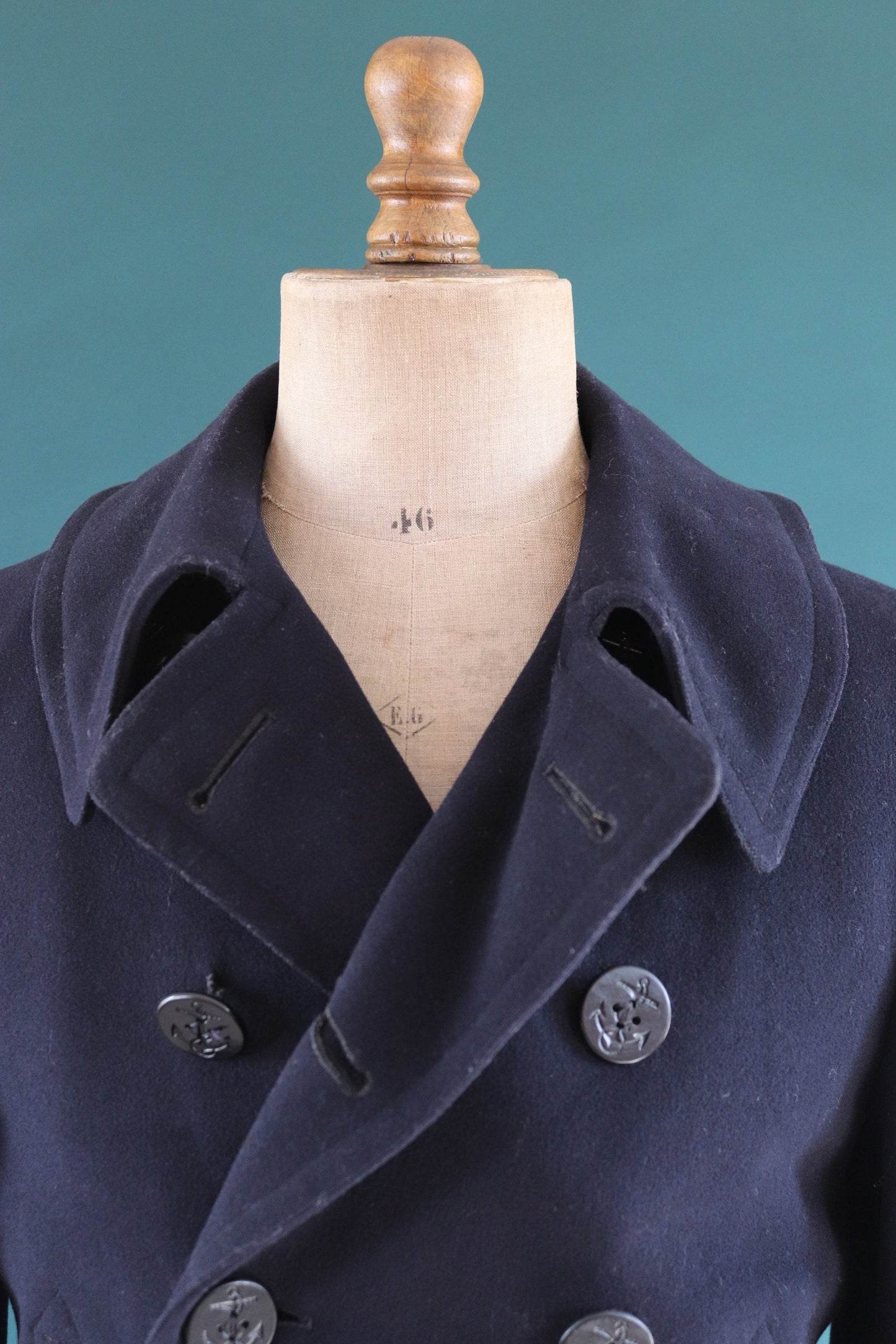 Vintage 1940s 40s WW2 midnight blue USN US navy naval wool pea deck coat jacket 39" chest military double breasted reefer