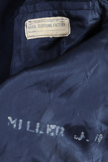 Vintage 1940s 40s WW2 midnight blue USN US navy naval wool pea deck coat jacket 39" chest military double breasted reefer