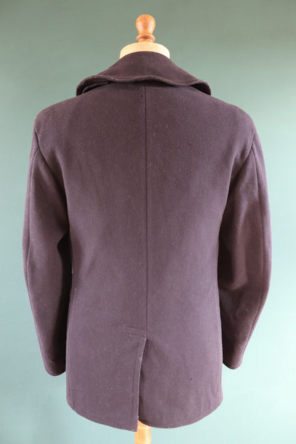 Vintage 1940s 40s WW2 midnight blue USN US navy naval wool pea deck coat jacket 39" chest military double breasted reefer