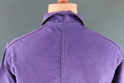 Vintage French blue chore jacket 1950s workwear Le Diable Rouge moleskin work faded 44” chest bleu de travail