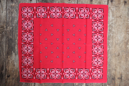 Vintage 1960s 60s turkey red printed bandana pocket square neckerchief 22” x 19” cotton color colour fast workwear RN 14193