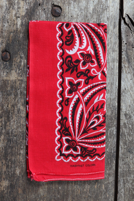 Vintage 1960s 60s turkey red printed bandana pocket square neckerchief 16” x 15.5” cotton color colour fast workwear