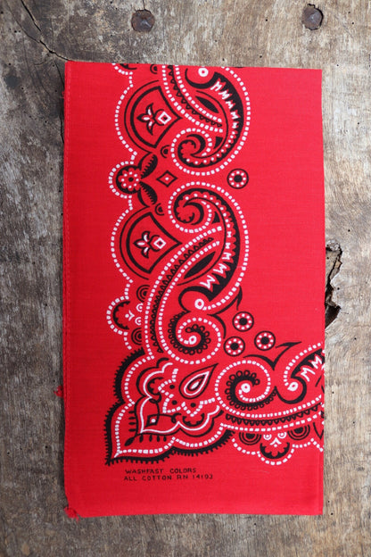 Vintage red printed bandana pocket square neckerchief 22” x 20” cotton color colour fast workwear RN 14193