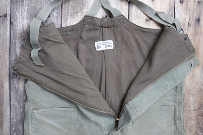 Vintage 1940s 40s WW2 era us navy USN NXSX khaki green insulated deck overalls dungarees bib brace 48” x 28” Talon zipper