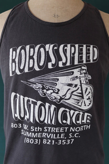 Vintage 1990s 90s Fruit of the Loom faded black biker motorcycle Bobo’s Speed custom cycle garage vest singlet t shirt 40” chest