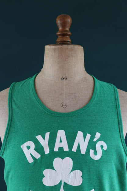 Vintage 1970s 70s 1980s 80s green white Irish bar Ryan’s Place singlet running track basketball vest 44" chest sportswear
