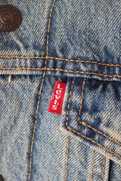 Vintage Levis Levi Strauss shearling sherpa lined mid blue denim trucker jacket red tab small e 40" chest workwear