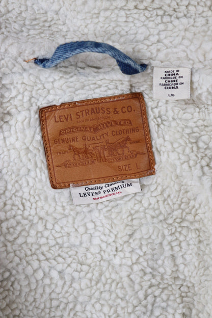 Vintage Levis Levi Strauss shearling sherpa lined mid blue denim trucker jacket red tab big E 47" chest workwear