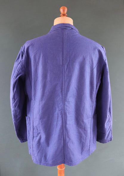 Vintage WW2 work jacket 1940s deadstock Swedish military hospital indigo blue cotton twill workwear chore 47” chest