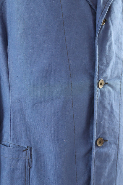 Vintage WW2 work jacket 1940s deadstock Swedish military hospital indigo blue cotton twill workwear chore 47” chest