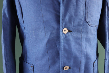 Vintage WW2 workwear jacket 1940s deadstock Swedish military hospital indigo blue cotton twill work chore 41” chest