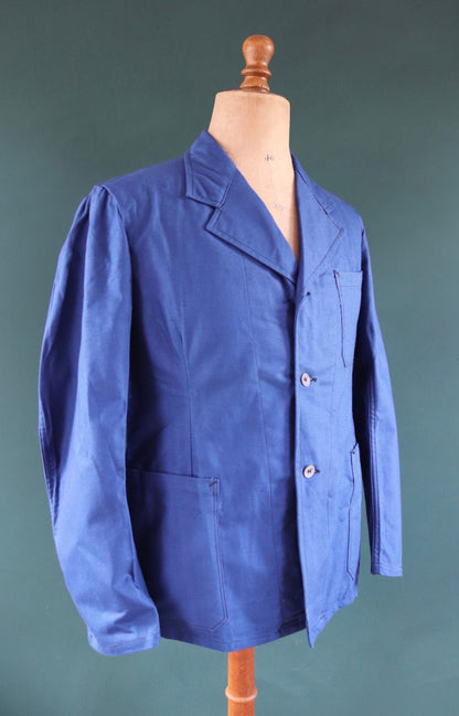 Vintage WW2 workwear jacket 1940s deadstock Swedish military hospital indigo blue cotton twill work chore 42” chest