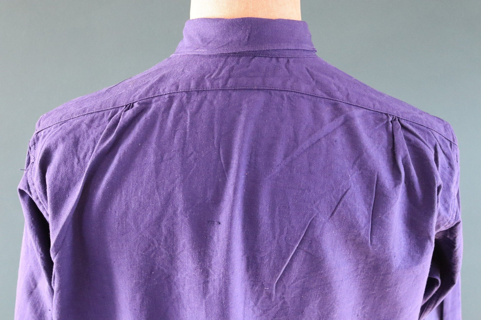 Vintage French workwear shirt 1940s 1950s indigo blue cotton work smock pop over 47” chest faded