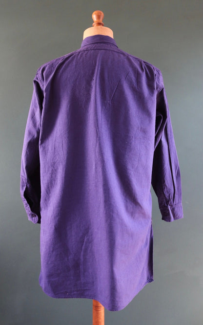 Vintage French workwear shirt 1940s 1950s indigo blue cotton work smock pop over 47” chest faded
