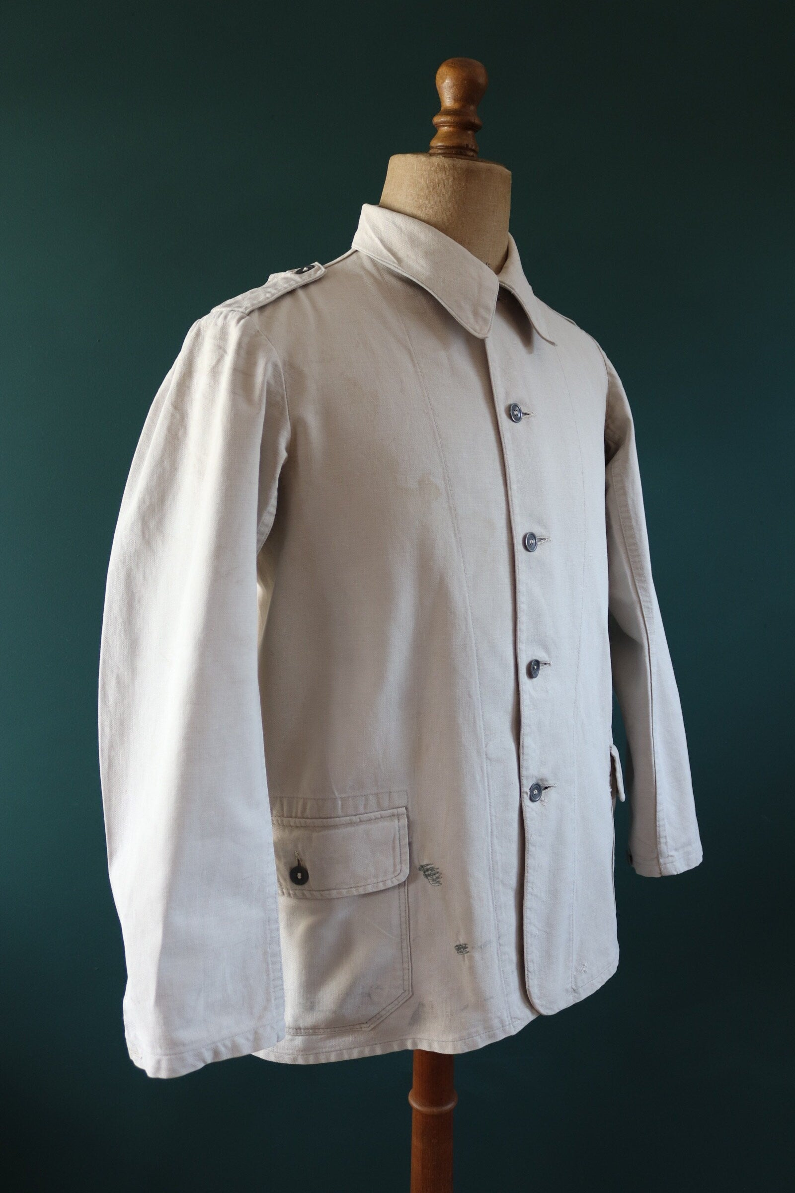 Vintage 1930s 30s 1940s 40s Swedish WW2 military civil defence army field cotton jacket tunic 41” chest work workwear chore