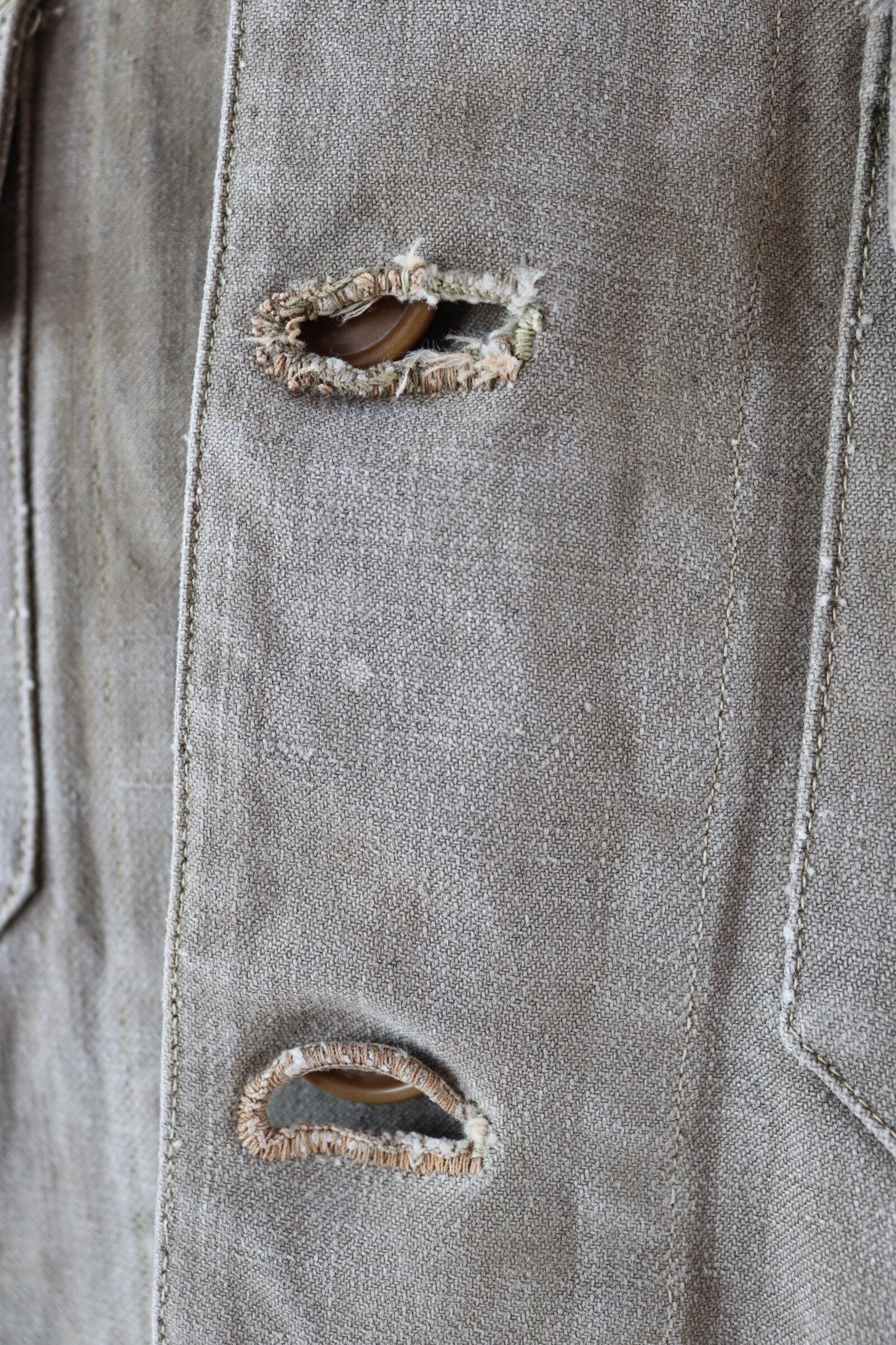 Vintage French workwear jacket 1940s brown thick cotton canvas work chore 38” chest walrus collar