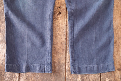 Vintage French workwear trousers pants indigo linen maquignon 1930s 1940s work chore 44” x 32”