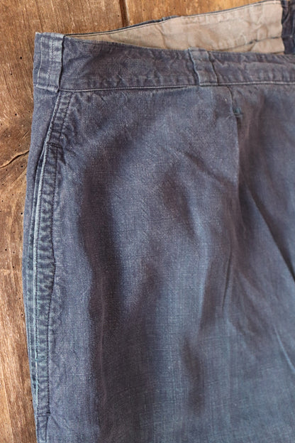 Vintage French workwear trousers pants indigo linen maquignon 1930s 1940s work chore 44” x 32”