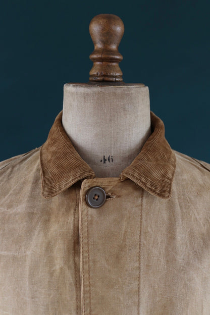 Vintage 1920s 20s tin cloth duck cotton canvas hunting shooting jacket 48” chest Hettrick American workwear work chore