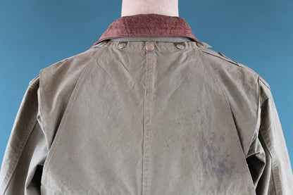 Vintage 1950s 50s Hinson Bodyguard khaki green tin cloth cotton canvas hunting jacket 50" chest work workwear chore shooting waterproof