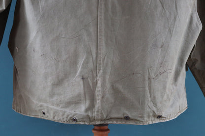 Vintage 1950s 50s Hinson Bodyguard khaki green tin cloth cotton canvas hunting jacket 50" chest work workwear chore shooting waterproof