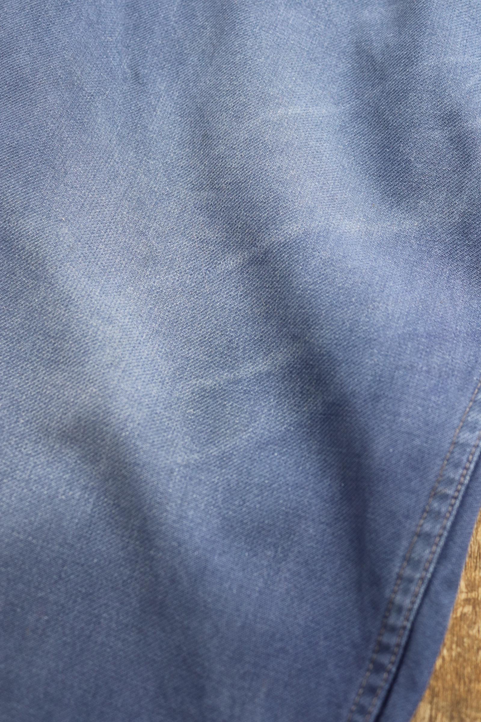 Vintage French workwear trousers pants 1940s 1950s indigo cotton twill work chore 38” x 29” buckle back fishtail