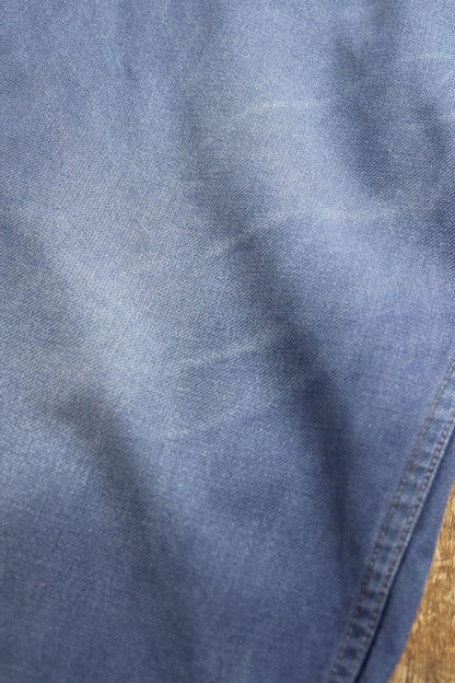 Vintage French workwear trousers pants 1940s 1950s indigo cotton twill work chore 38” x 29” buckle back fishtail
