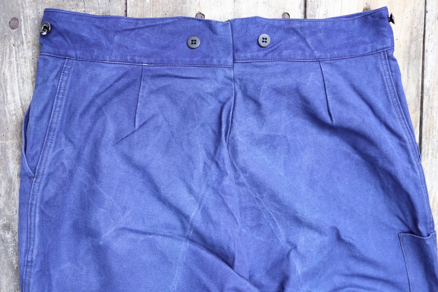 Vintage French work trousers pants 1950s workwear indigo cotton twill chore 37” x 26” high waist