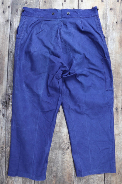 Vintage French work trousers pants 1950s workwear indigo cotton twill chore 37” x 26” high waist