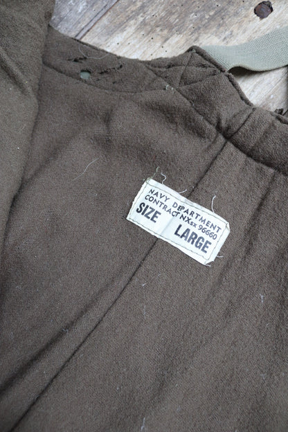 Vintage 1940s 40s WW2 era us navy USN NXSX khaki green insulated deck overalls dungarees bib brace 48” x 28” Talon zipper