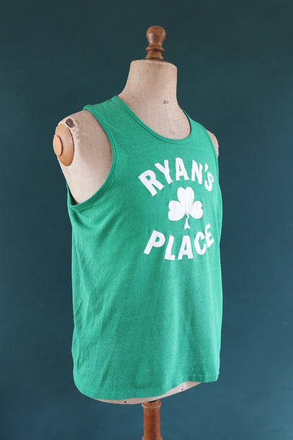 Vintage 1970s 70s 1980s 80s green white Irish bar Ryan’s Place singlet running track basketball vest 44" chest sportswear