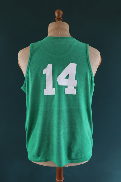 Vintage 1970s 70s 1980s 80s green white Irish bar Ryan’s Place singlet running track basketball vest 44" chest sportswear