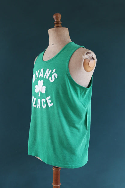 Vintage 1970s 70s 1980s 80s green white Irish bar Ryan’s Place singlet running track basketball vest 44" chest sportswear