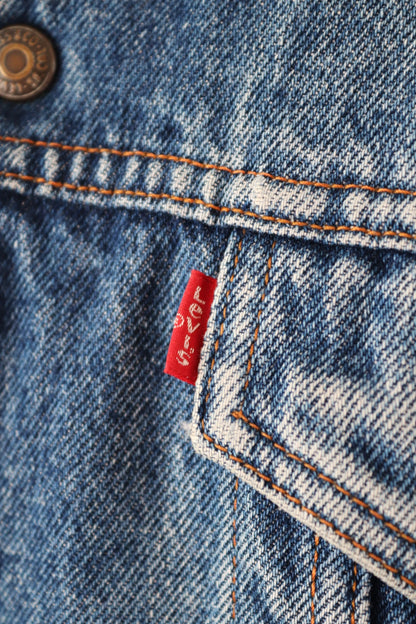 Vintage 1980s Levis lined denim jacket - 70608 - mid blue trucker - red tab small e - 46" chest - workwear