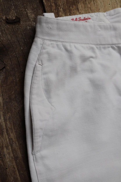 Antique Belle Jardiniere - vintage French shorts - 1910s white cotton workwear - 28” x 11”