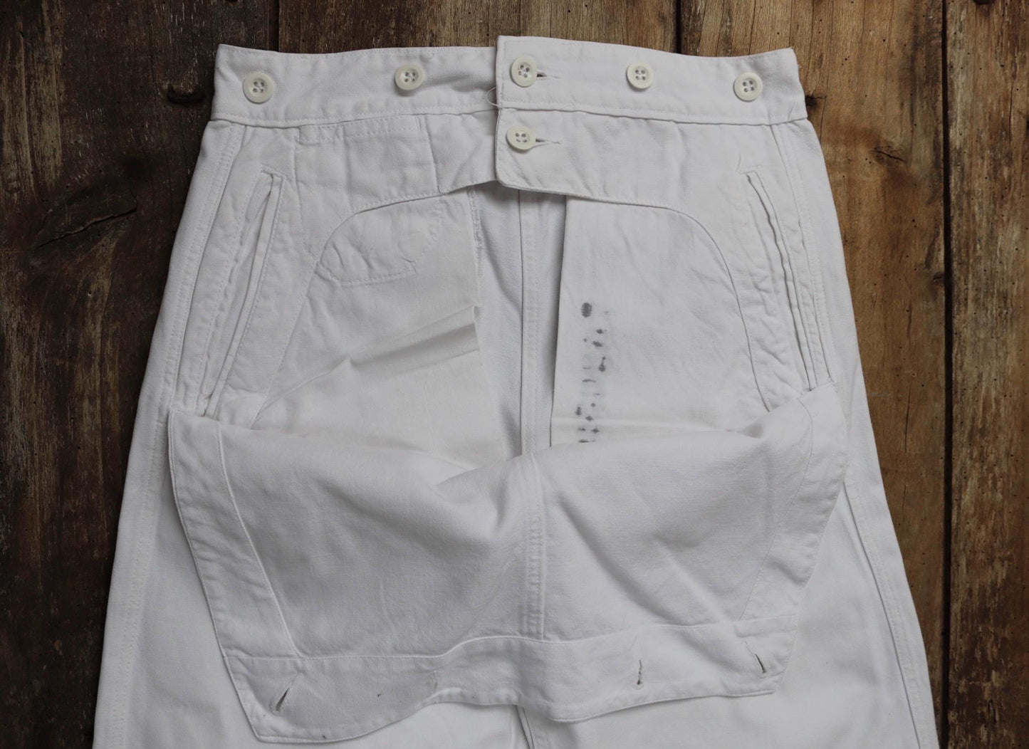 Vintage French trousers pants white cotton 1960s Marine Nationale navy naval 27” x 29” riviera beach bell bottoms fall front