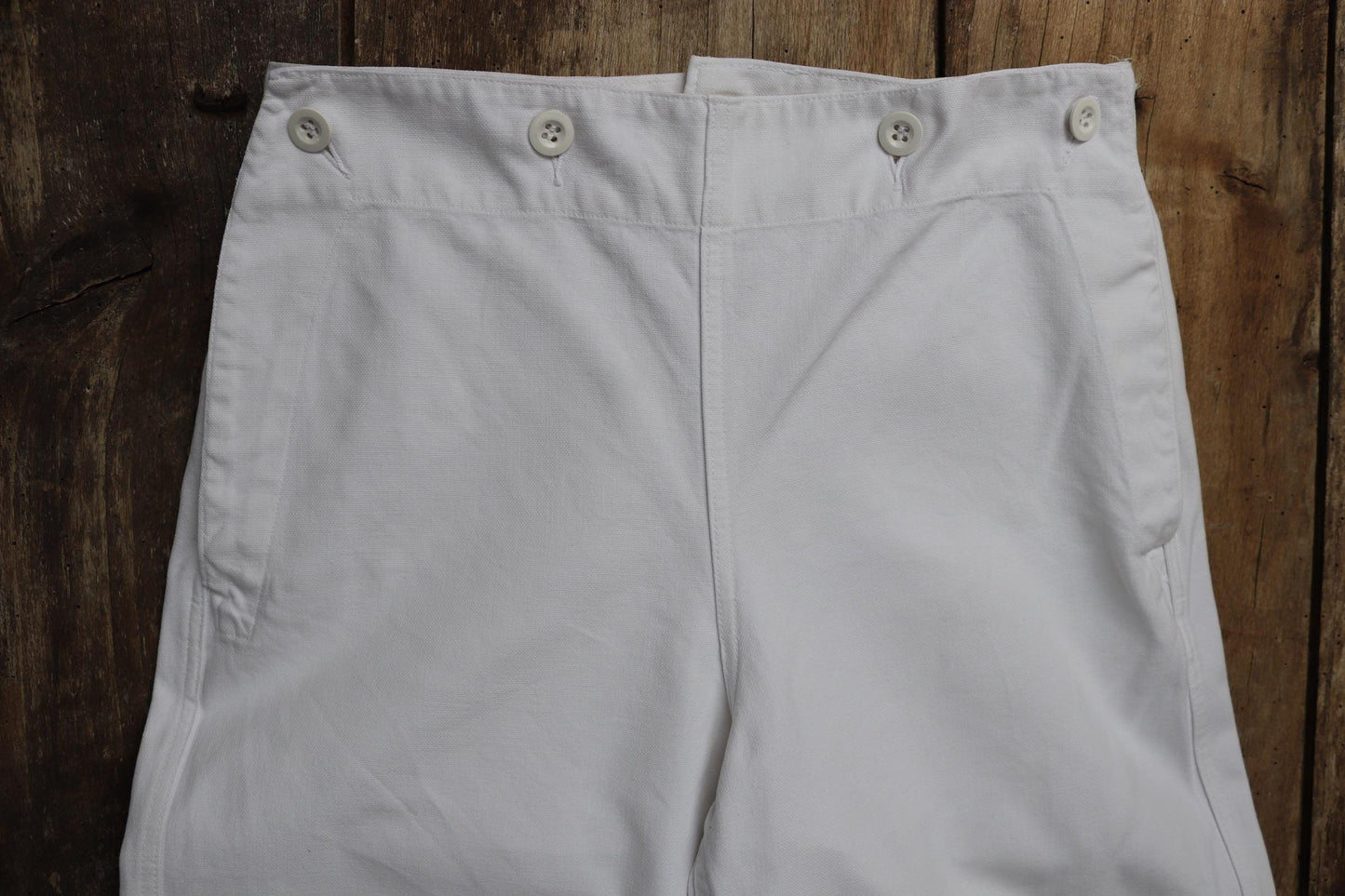 Vintage French trousers pants white cotton 1960s Marine Nationale navy naval 27” x 29” riviera beach bell bottoms fall front