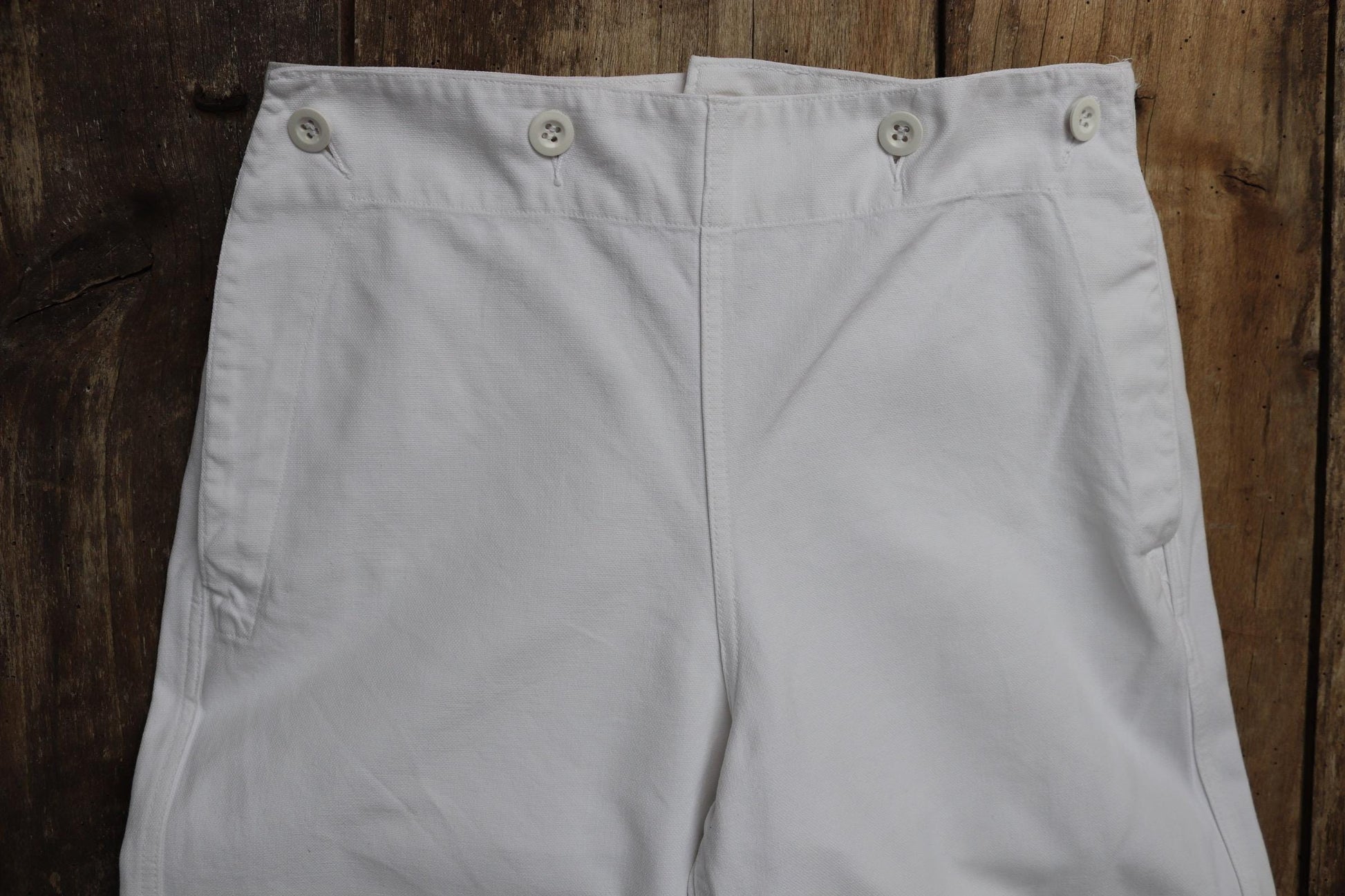 Vintage French trousers pants white cotton 1960s Marine Nationale navy naval 27” x 29” riviera beach bell bottoms fall front