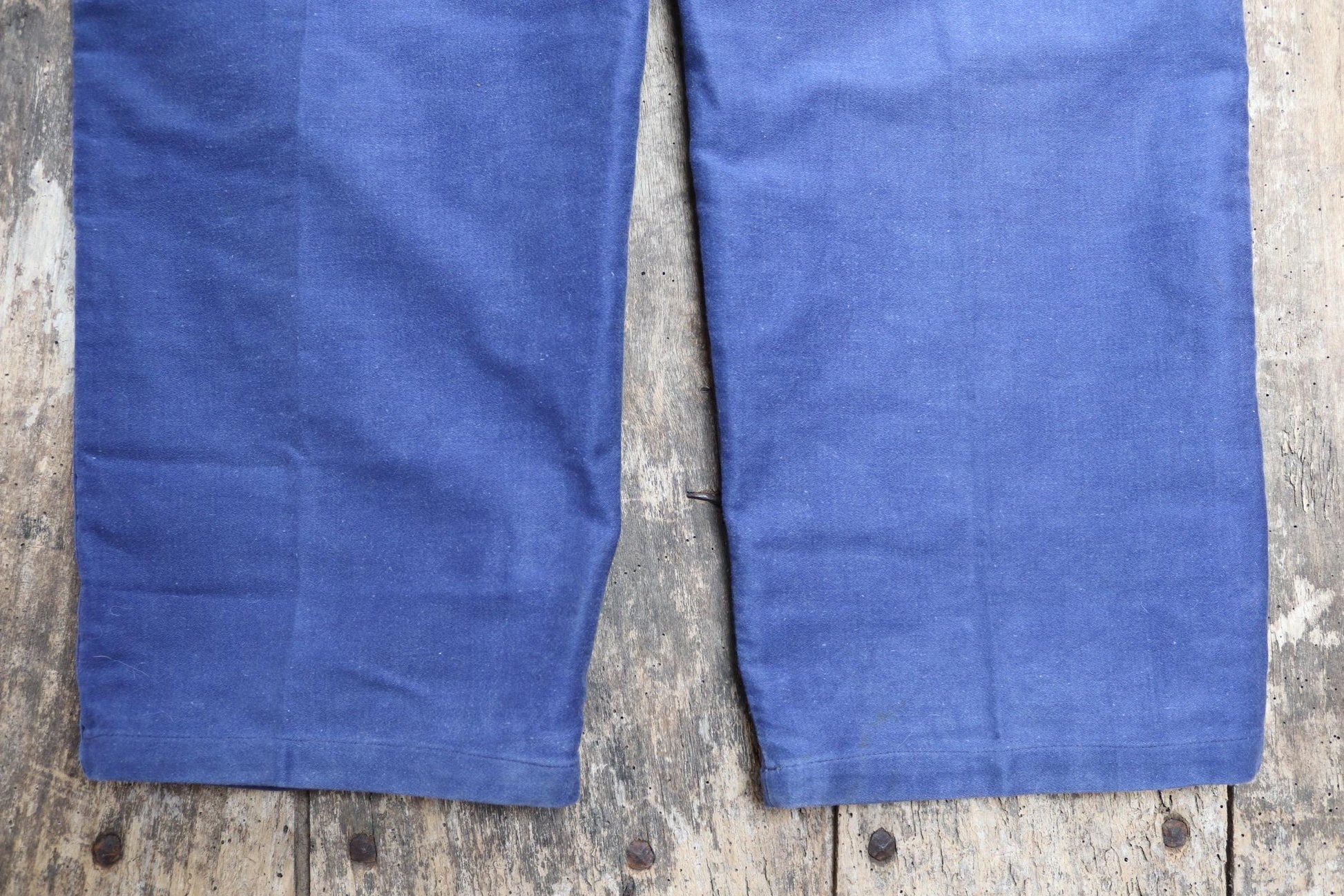 Vintage French workweara overalls dungarees moleskin 1950s 1960s work chore bib brace 34” x 27” bleu de travail