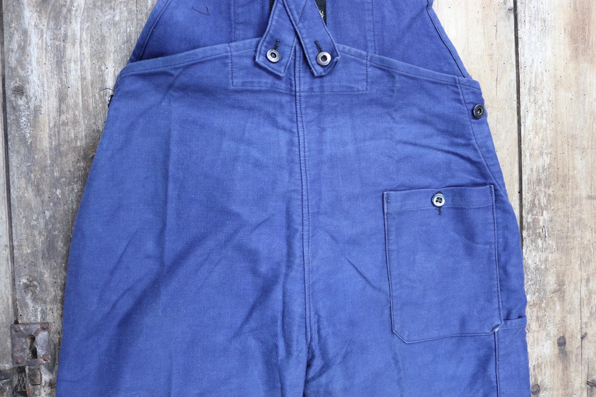 Vintage 1950s French workwear overalls - blue moleskin dungarees - 34" x 27"