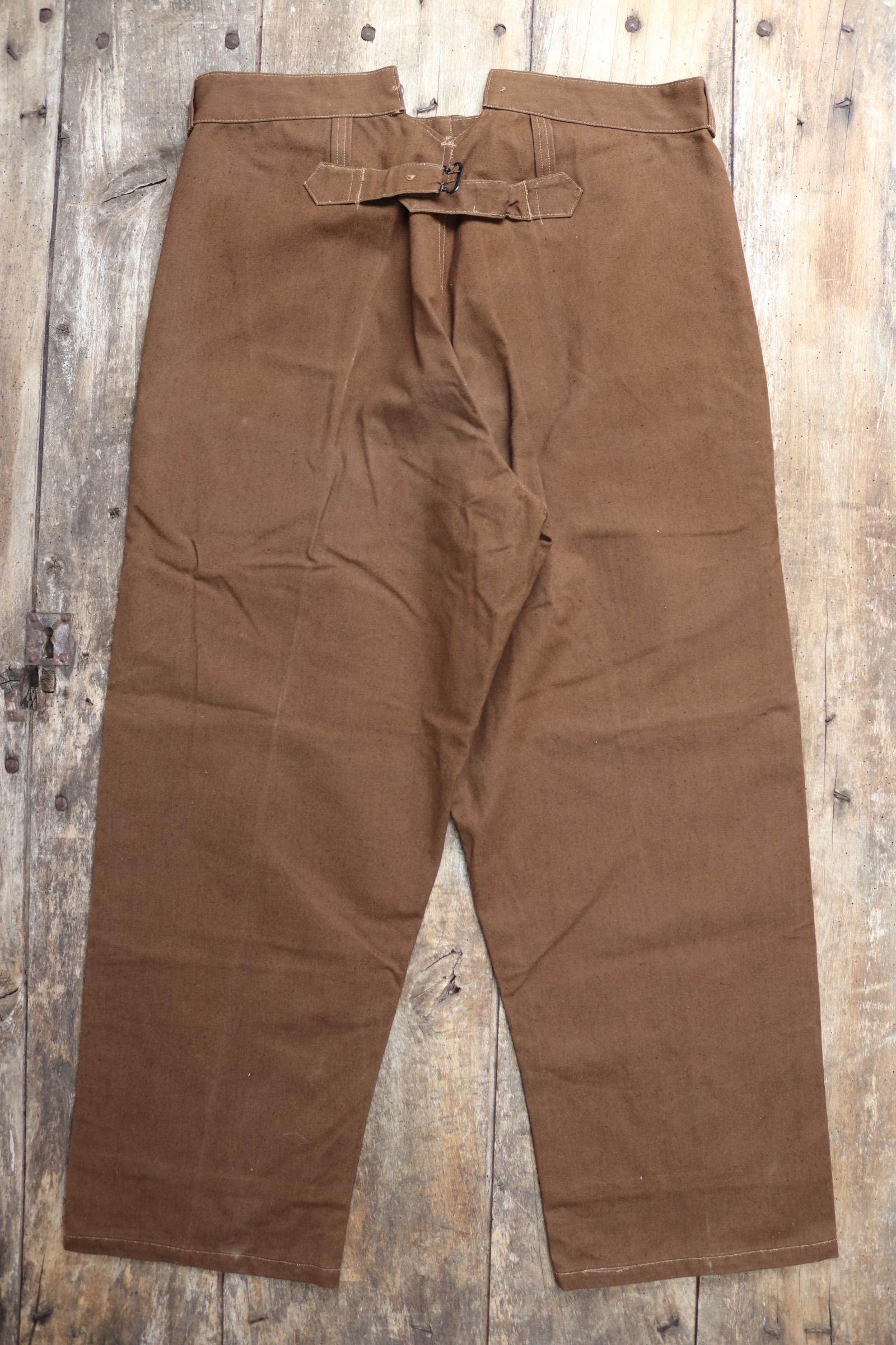 Vintage French workwear trousers pants 1960s 1970s SNCF railway railroad engineer chore 36” x 28” duck cotton canvas buckle back