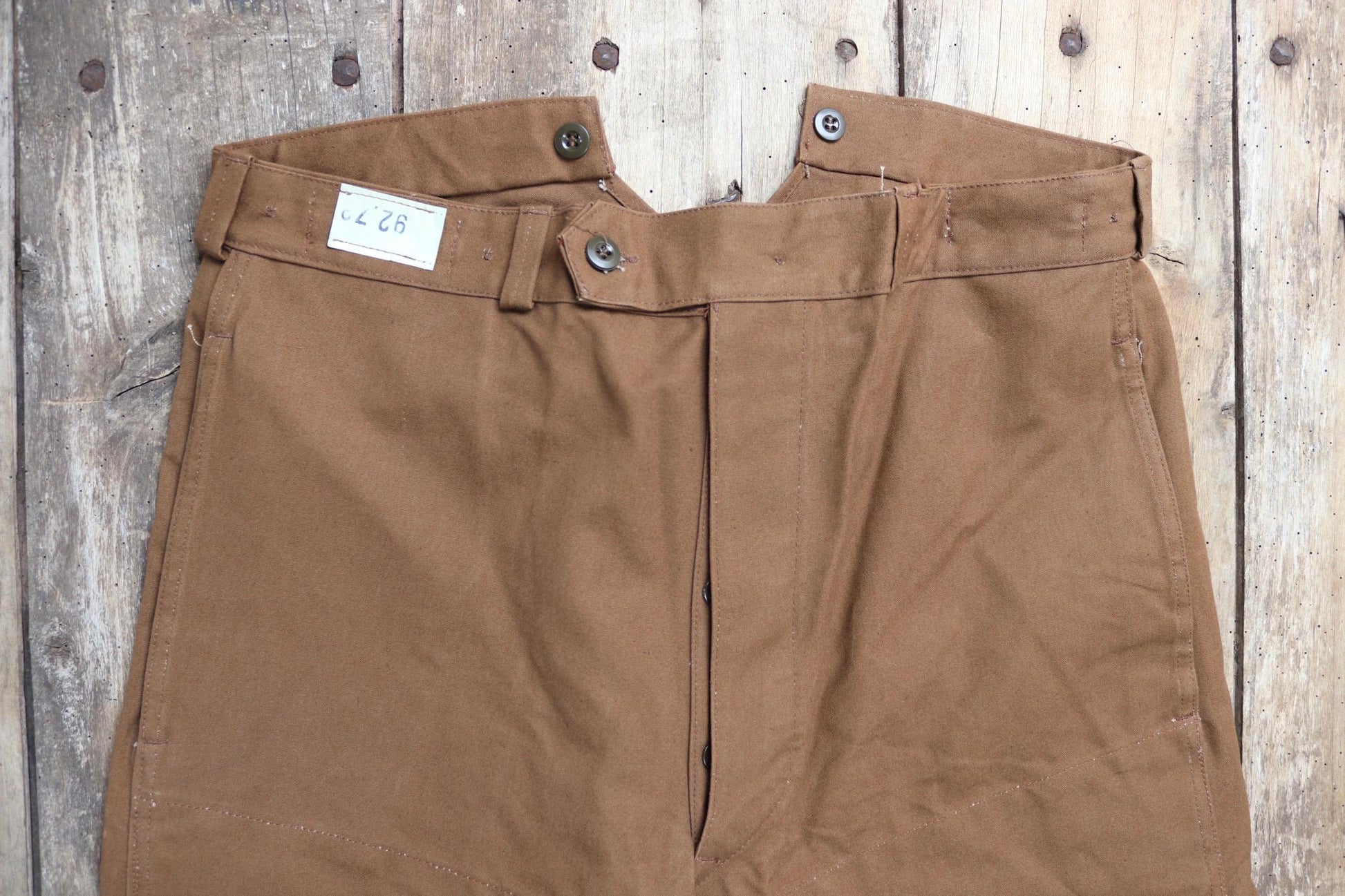 Vintage French chore trousers pants workwear 1960s 1970s SNCF railway railroad engineer work 37” x 28” duck cotton canvas buckle back