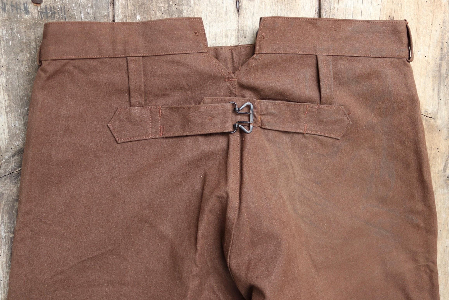 Vintage French chore trousers pants workwear 1960s 1970s SNCF railway railroad engineer work 34” x 29” duck cotton canvas buckle back