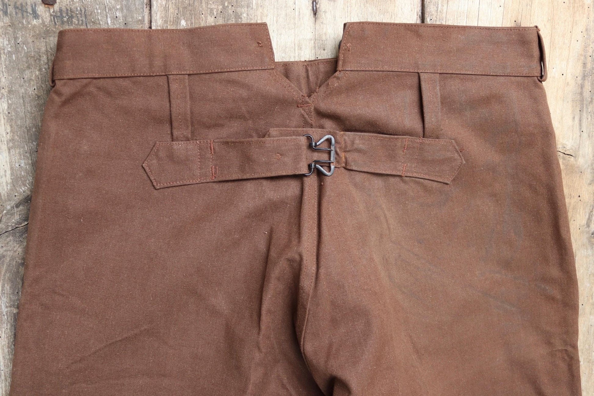 Vintage French chore trousers pants workwear 1960s 1970s SNCF railway railroad engineer work 34” x 29” duck cotton canvas buckle back